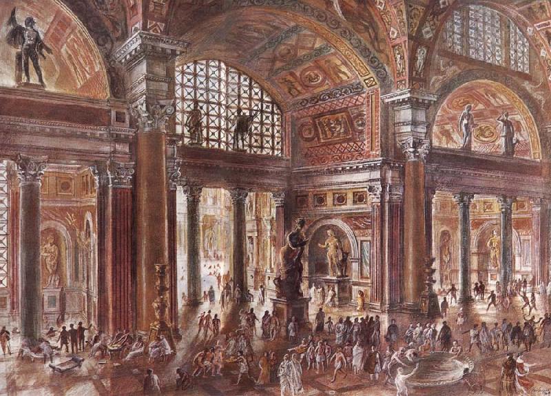 unknow artist Reconstruction of the Baths of Diocletian in Rome China oil painting art